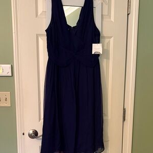 Donna Morgan Navy Sleeveless Twist-Waist Midi Dress - wedding guest dress